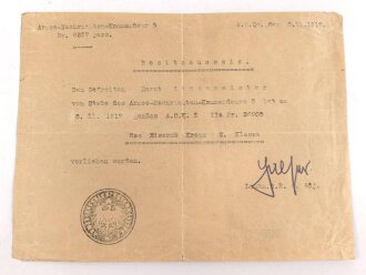 1.Weltkrieg, Besitz Ausweis für das Eiserne Kreuz 2....