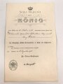 Bayern, Verleihungs Urkunde für den königlichen Militär Verdienstorden 4. Klasse mit Schwertern. Ausgestellt am 16.12.1916 auf einen Oberleutnant im Feldartillerie Regiment 12. Gefaltet und gelocht