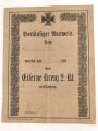 1.Weltkrieg, Vorläufiger Ausweis  für das Eiserne Kreuz 2. Klasse 1914, dekorativer Vordruck, die Schrift leider verblasst, mehrfach gefaltet