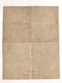 1.Weltkrieg, Vorläufiger Ausweis  für das Eiserne Kreuz 2. Klasse 1914, dekorativer Vordruck, die Schrift leider verblasst, mehrfach gefaltet
