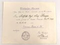 1.Weltkrieg, Vorläufiger Ausweis für das Eiserne Kreuz II.Klasse , ausgestellt am 22.6.1917 auf einen Feldhilfsarzt. Mehrfach gefaltet
