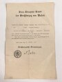 Baden, Verleihungsurkunde für die silberne Verdienstmedaille am Bande der militärischen Karl- Friedrich Verdienstmedaille, ausgestellt am 31.10.1917 auf einen Angehörigen im Reserve Infanterie Regiment No. 440. Mehrfach gefaltet