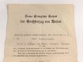 Baden, Verleihungsurkunde für die silberne Verdienstmedaille am Bande der militärischen Karl- Friedrich Verdienstmedaille, ausgestellt am 31.10.1917 auf einen Angehörigen im Reserve Infanterie Regiment No. 440. Mehrfach gefaltet