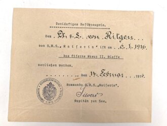Kaiserliche Marine, Vorläufiges Besitzzeugnis...