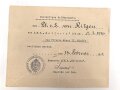 Kaiserliche Marine, Vorläufiges Besitzzeugnis für das Eiserne Kreuz II.Klasse, ausgestellt auf einen Leutnant zur See auf S.M.S. "Kaiserin" Eigenhändige Unterschrift Kommandant Kapitän zur See Karl Sievers. Mehrfach gefaltet