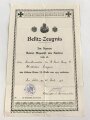 Preussen, Besitz Zeugnis für das Eiserne Kreuz 2. Klasse 1914, ausgestellt am 31.Juli 1916 , DIN A4, mehrfach gefaltet.