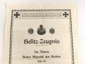 Preussen, Besitz Zeugnis für das Eiserne Kreuz 2. Klasse 1914, ausgestellt am 31.Juli 1916 , DIN A4, mehrfach gefaltet.