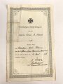 1.Weltkrieg, Vorläufiger Ausweis für das Eiserne Kreuz II.Klasse , ausgestellt am 22.6.1917 auf einen Feldhilfsarzt. Mehrfach gefaltet