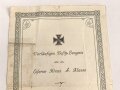 1.Weltkrieg, Vorläufiger Ausweis für das Eiserne Kreuz II.Klasse , ausgestellt am 22.6.1917 auf einen Feldhilfsarzt. Mehrfach gefaltet