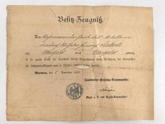 Preussen, Besitz Zeugnis für die zweite Klasse der...