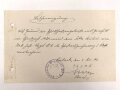 Reichswehr, Bescheinigung zur Verleihung der Schießauszeichnung  I.Klasse 1920, ausgestellt am 2.11.1921 bei Infanterie Regiment 6,  gelocht und gefaltet