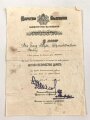 Bulgarien , Verleihungsurkunde für die Bulgarische Kriegserinnerungsmedaille . Ausgestellt am 22.12.41, starke Altersspuren