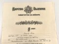 Bulgarien , großformatige Verleihungsurkunde für die Bulgarische Kriegserinnerungsmedaille . Ausgestellt am 20.1.21937. Mehrfach gefaltet, Maße 30 x 42cm