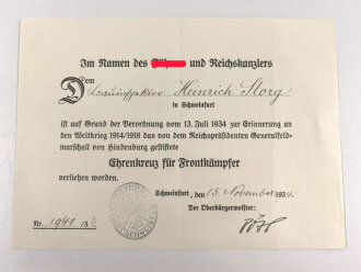 Gruppe Verleihungsurkunden für einen bayrischen Frontkämpfer im 1.Weltkrieg.