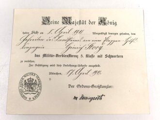 Gruppe Verleihungsurkunden für einen bayrischen Frontkämpfer im 1.Weltkrieg.