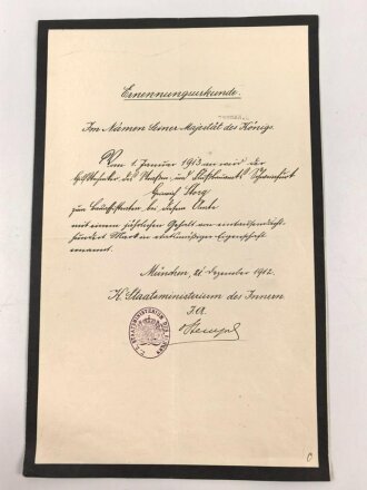 Gruppe Verleihungsurkunden für einen bayrischen Frontkämpfer im 1.Weltkrieg.