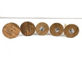 5 x Holzständer für zum Beispiel Stahlhelme. Die Basis je etwa 14cm Durchmesser, Höhe 32cm, gebraucht, aus Sammlungsauflösung