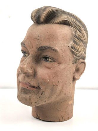 Kopf einer alten Schaufensterfigur, original bemalt, ungereinigtes Stück