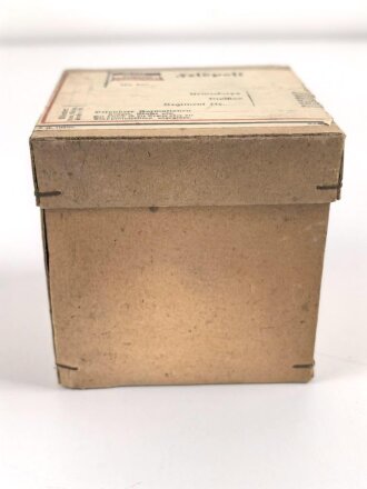 1.Weltkrieg, Feldpostpaket mit zu befüllender Metalldose. Maße des Karton 9 x 9 x 9cm