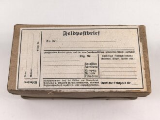 1.Weltkrieg, "Feldpostbrief" mit zu befüllenden Pappdosenl. Maße des Karton 14 x 7,5 x 7cm
