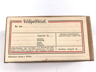 1.Weltkrieg, "Feldpostbrief" mit zu befüllender Pappdose. Maße des Karton 13 x 7 x 7cm