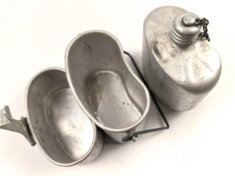 Russland, Kochgeschirr und Feldflasche aus Aluminium. Aus den 1970iger Jahren, gebraucht