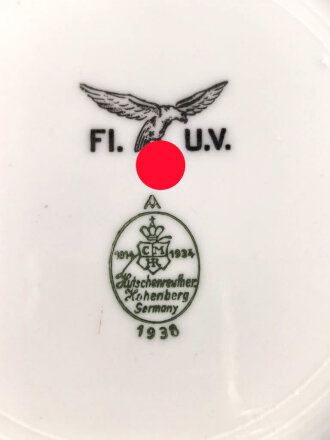 Luftwaffe, Kantinenporzellan Suppenteller, Hersteller Hutschenreuther Hohenberg 1938, Durchmesser 24cm, gebraucht