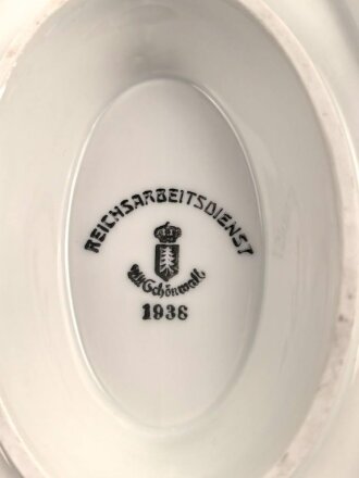 Reichsarbeitsdienst, Kantinenporzellan Sauciere, Hersteller Alt Schönwald 1936. Gesamtlänge 25cm, gebraucht