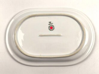 Deutsche Arbeitsfront, Kantinenporzellan kleine Servierplatte, Hersteller TK Thun, Gesamtlänge 26cm, gebraucht