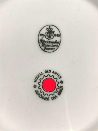 Deutsche Arbeitsfront, Kantinenporzellan Schale, Durchmesse 21cm, Hersteller Hutschenreuther Hohenberg. Gebraucht