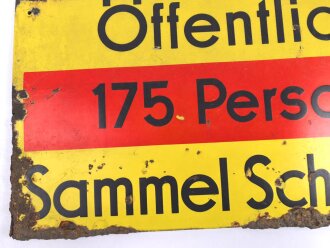 Luftschutz Emailleschild "Öffentlicher Sammel Schutzraum 175 Personen" Maße 39 x 80cm, ungereinigtes Stück