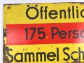 Luftschutz Emailleschild "Öffentlicher Sammel Schutzraum 175 Personen" Maße 39 x 80cm, ungereinigtes Stück
