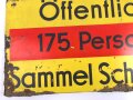 Luftschutz Emailleschild "Öffentlicher Sammel Schutzraum 175 Personen" Maße 39 x 80cm, ungereinigtes Stück