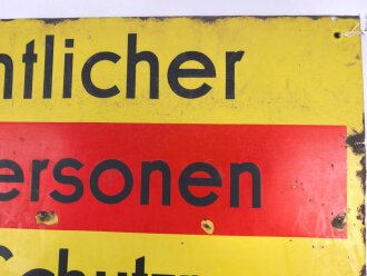 Luftschutz Emailleschild "Öffentlicher Sammel Schutzraum 150 Personen" Maße 39 x 80cm, ungereinigtes Stück