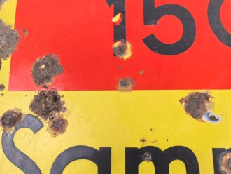 Luftschutz Emailleschild "Öffentlicher Sammel Schutzraum 150 Personen" Maße 39 x 80cm, ungereinigtes Stück