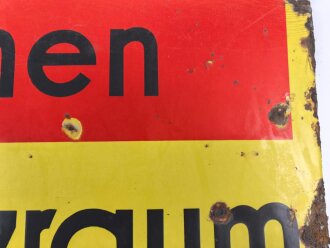 Luftschutz Emailleschild "Öffentlicher Sammel Schutzraum 150 Personen" Maße 39 x 80cm, ungereinigtes Stück