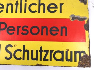 Luftschutz Emailleschild "Öffentlicher Sammel Schutzraum 150 Personen" Maße 39 x 80cm, ungereinigtes Stück