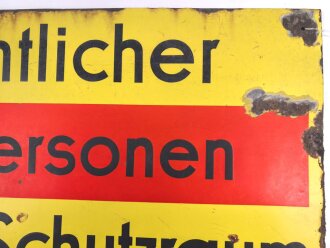 Luftschutz Emailleschild "Öffentlicher Sammel Schutzraum 150 Personen" Maße 39 x 80cm, ungereinigtes Stück