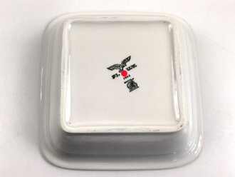 Luftwaffe, Kantinenporzellan kleine, eckige Schale, Kantenlänge 21,5cm, Hersteller Bohemia 1941. Gebraucht