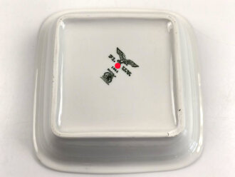 Luftwaffe, Kantinenporzellan kleine, eckige Schale, Kantenlänge 21,5cm, Hersteller Bohemia 1941. Gebraucht