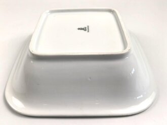 Reichsarbeitsdienst, Kantinenporzellan große, eckige Schale, Kantenlänge 27cm, Hersteller H&G Selb Bavaria Heinrich. Gebraucht