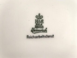 Reichsarbeitsdienst, Kantinenporzellan große, eckige Schale, Kantenlänge 27cm, Hersteller H&G Selb Bavaria Heinrich. Gebraucht
