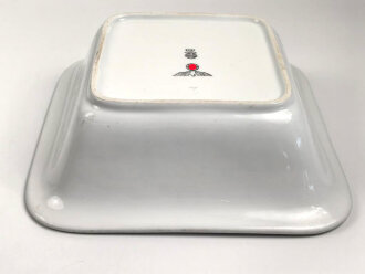 Heer, Kantinenporzellan große, eckige Schale, Kantenlänge 27cm, Hersteller Rhenania Duisdorf-Bonn 1938. Gebraucht