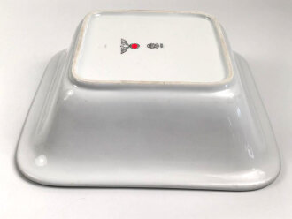 Heer, Kantinenporzellan große, eckige Schale, Kantenlänge 27cm, Hersteller Rhenania Duisdorf-Bonn 1938. Gebraucht