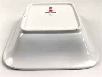 Heer, Kantinenporzellan große, eckige Schale, Kantenlänge 27cm, Hersteller PMR Bavaria Jaeger&Co 1938. Gebraucht