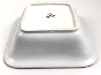 Luftwaffe, Kantinenporzellan große, eckige Schale, Kantenlänge 27cm, Hersteller Bauscher Weiden 1938. Gebraucht