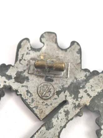 Infanteriesturmabzeichen in silber, Hersteller "FZS " für Fritz Zimmermann, Stuttgart. Unvollständiges Stück