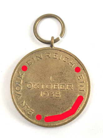 Medaille zur Erinnerung an den 1.Oktober 1938 Anschluss Sudetenland. Band beiliegend