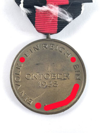 Medaille zur Erinnerung an den 1.Oktober 1938 Anschluss Sudetenland. Am Band