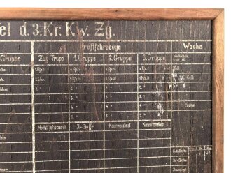 Wandtafel " Zug Tafel des 3. Kranken Kraftwagen Zug"  Originallack, Maße etwa 70 x 99cm